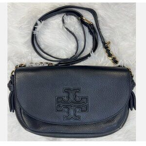 Tory Burch Small Black Leather Crossbody Bag with Gold And Leather Sling